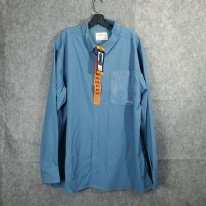 Gillz Shirt Mens 2XL Light Blue‎ Swordfish Print Vented Button Up Front Pocket